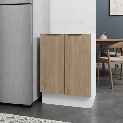Balcão 2 Portas 60cm sem Tampo com Rodapé Ipanema CabeCasa MadeiraOriginals Acácia/Branco