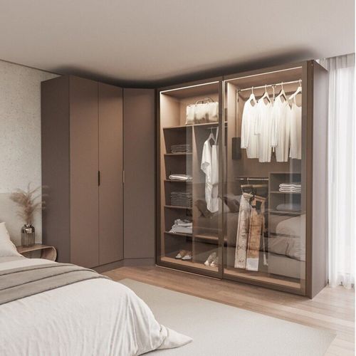 Guarda-Roupa Modulado de Canto Obliquo com 5 Portas Reflectas Orion CabeCasa MadeiraOriginals Mocha/Reflecta