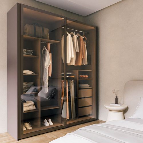 Guarda Roupa Modulado 100% MDF 2 Portas Reflecta de Correr Orion CabeCasa MadeiraOriginals Mocha/Reflecta