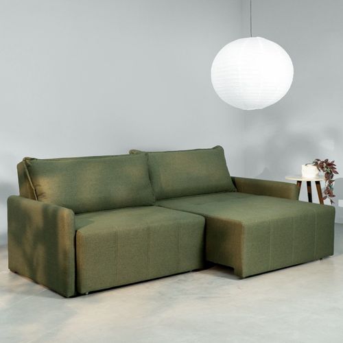 Sofá Cama Retrátil e Reclinável 3 Lugares 250cm em Linho Baraúna Cabecasa Madeiraoriginals Verde Verde