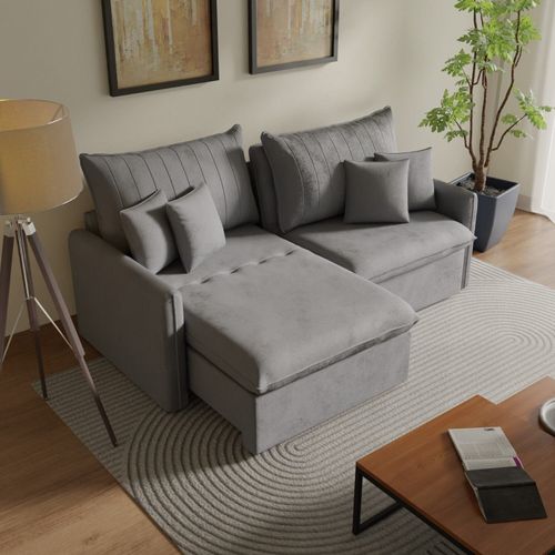 Sofá Cama Retrátil e Reclinável 220cm Colibri CabeCasa MadeiraOriginals Prata Prata