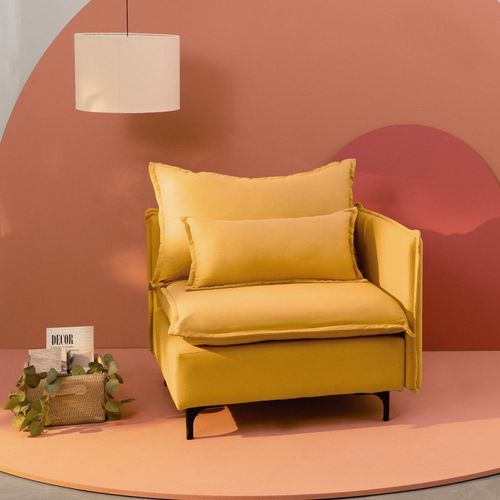 Sofá Modular Braço Lateral com Pé Metal Sôma CabeCasa MadeiraOriginals Amarelo Mostarda Mostarda