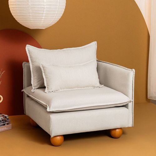 Sofá Modular Braço Lateral com Pé Bolinha Sôma CabeCasa MadeiraOriginals Bege Natural Natural