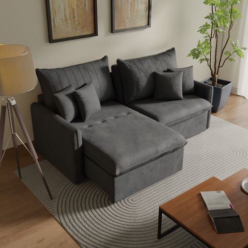 Sofá Cama Retrátil e Reclinável 220cm Colibri CabeCasa MadeiraOriginals Cinza Grafite Grafite