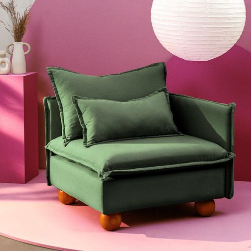 Sofá Modular Braço Lateral com Pé Bolinha Sôma CabeCasa MadeiraOriginals Verde Verde