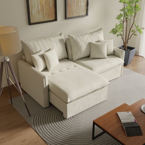 Sofá Cama Retrátil e Reclinável 220cm Colibri CabeCasa MadeiraOriginals Bege Bege