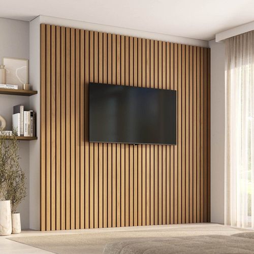 Painel Ripado para TV até 86 Polegadas 240cmx230cm Aruá CabeCasa MadeiraOriginals Marrom Jatobá Jatoba