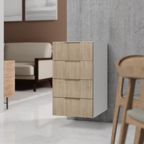 Balcão Suspenso 4 Gavetas 40cm sem Tampo sem Rodapé Ipanema CabeCasa MadeiraOriginals Acácia/Branco