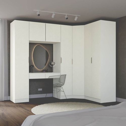 Guarda-Roupa Modulado de Canto Obliquo 6 Peças 7 Portas Orion CabeCasa MadeiraOriginals Aveia/Linho