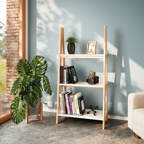 Estante Escada Cavalete 3 Prateleiras Tropical Madeira Maciça CabeCasa MadeiraOriginals Branco