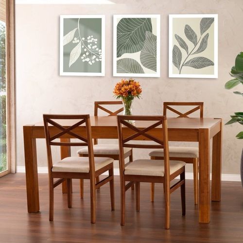 Conjunto Primavera Mesa de Jantar Madeira Maciça com 4 Cadeiras CabeCasa MadeiraOriginals Marrom