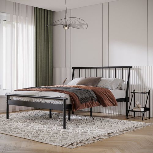 Cama Casal em Aço Begônia CabeCasa MadeiraOriginals Preto Fosco