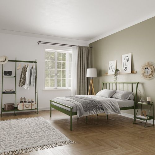 Conjunto Cama Queen 2 Mesa de Cabeceira e Arara de Roupas em Aço Begônia CabeCasa MadeiraOriginals Verde Musgo
