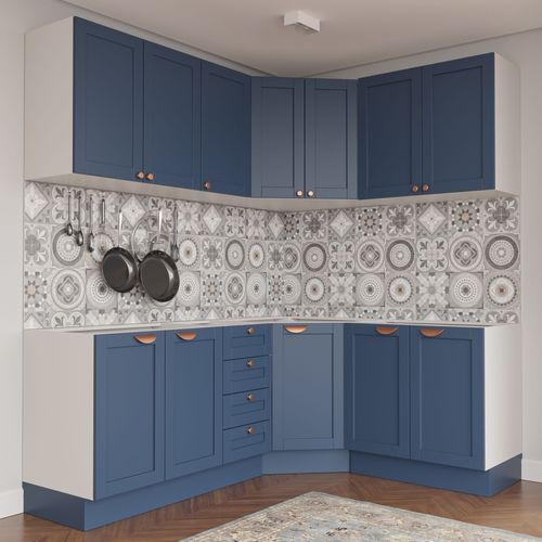Cozinha Modulada 6 Peças sem Tampo 3 Aéreos e 3 Balcões Arizona CabeCasa MadeiraOriginals Branco/Azul