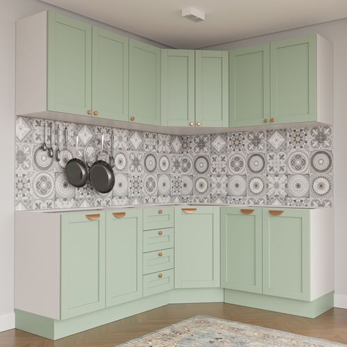 Cozinha Modulada 6 Peças sem Tampo 3 Aéreos e 3 Balcões Arizona CabeCasa MadeiraOriginals Branco/Menta
