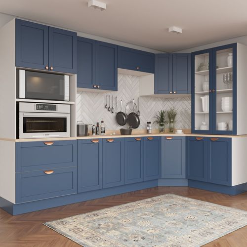 Cozinha Modulada 9 Peças 1 Tampo 4 Aéreos 4 Balcões e Torre Quente Arizona CabeCasa MadeiraOriginals Branco/Azul