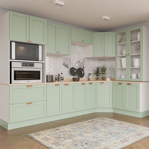 Cozinha Modulada 9 Peças 1 Tampo 4 Aéreos 4 Balcões e Torre Quente Arizona CabeCasa MadeiraOriginals Branco/Menta