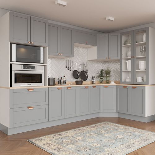 Cozinha Modulada 9 Peças 1 Tampo Aéreos Balcões e 1 Torre Quente Arizona CabeCasa MadeiraOriginals Branco/Cinza