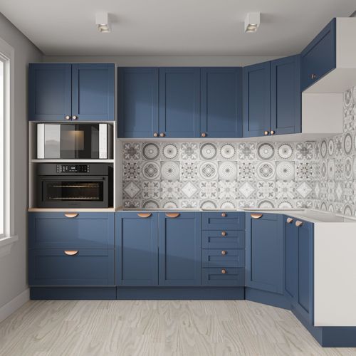 Cozinha Modulada 7 Peças 3 Aéreos 3 Balcões e Torre Quente Arizona CabeCasa MadeiraOriginals Branco e Azul