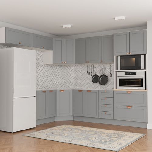 Cozinha Modulada 8 Peças 4 Aéreos 3 Balcões e Torre Quente Arizona CabeCasa MadeiraOriginals Branco e Cinza