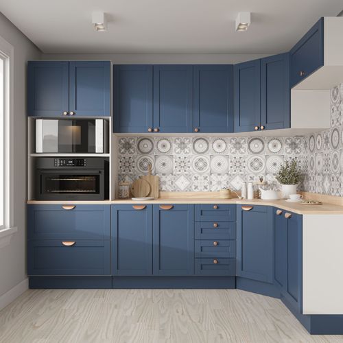 Cozinha Modulada 7 Peças 1 Tampo 3 Aéreos 3 Balcões e Torre Quente Arizona CabeCasa MadeiraOriginals Branco e Azul