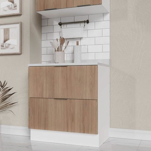 Balcão 2 Gavetões com Tampo e Rodapé Ipanema CabeCasa MadeiraOriginals Acácia/Branco