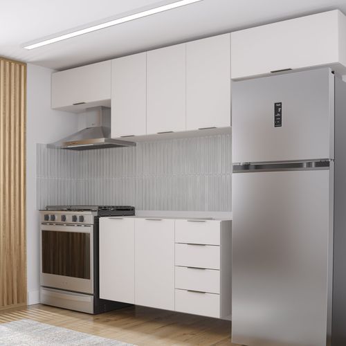 Cozinha Modulada 4 Peças sem Tampo 3 Aéreos 5 Portas e 1 Balcão Ipanema CabeCasa MadeiraOriginals Branco