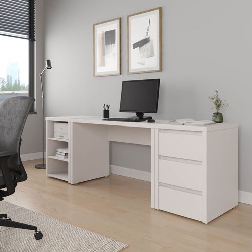 Escrivaninha Mesa Escritório com Gaveteiro e Nicho Ficus 3 Gavetas 220cm CabeCasa MadeiraOriginals  Branco