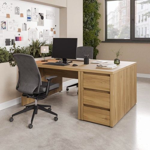 Conjunto Home Office 4 Peças 2 Mesas 2 Gaveteiros Ficus 6 Gavetas 170cm CabeCasa MadeiraOriginals Rovere Rovere