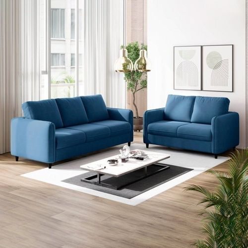 Conjunto Sofá 2 e 3 Lugares em Veludo CabeCasa MadeiraOriginals Azul Azul