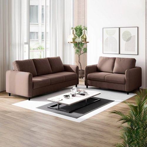 Conjunto Sofá 2 e 3 Lugares em Veludo CabeCasa MadeiraOriginals Bege Castor Castor