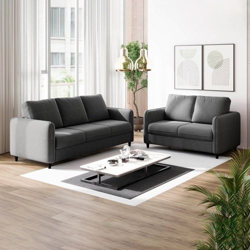 Conjunto Sofá com 2 e 3 Lugares em Veludo CabeCasa MadeiraOriginals Cinza Cinza
