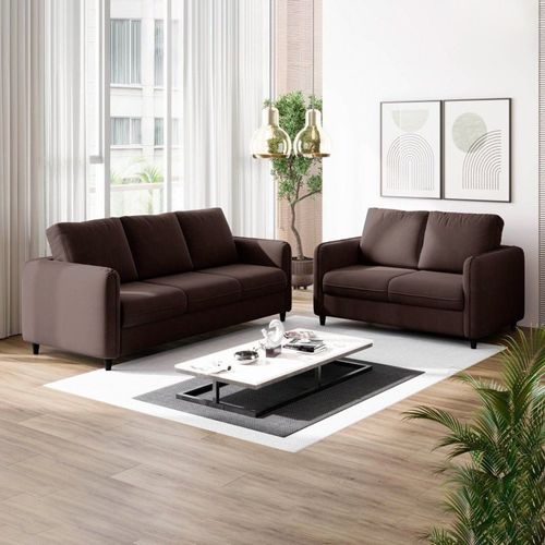 Conjunto Sofá 2 e 3 Lugares em Veludo CabeCasa MadeiraOriginals Marrom Marrom