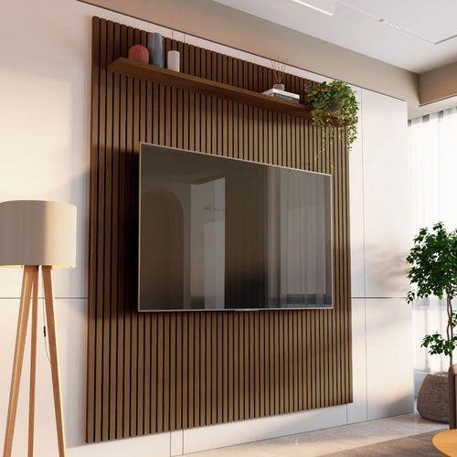 Painel para TV até 72 Polegadas 100% MDF 185,5cmx250cm Aloe CabeCasa MadeiraOriginals Marrom Cedro Cedro