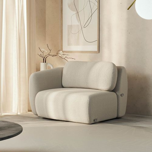 Sofá Modular 100cm com Braço Esquerdo Orla CabeCasa MadeiraOriginals Bege Espuma Do Mar Espuma do Mar