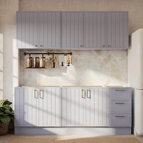 Cozinha Modulada 4 Peças 2 Aéreos 2 Balcões sem Tampo Marselha CabeCasa MadeiraOriginals Azul Sereno