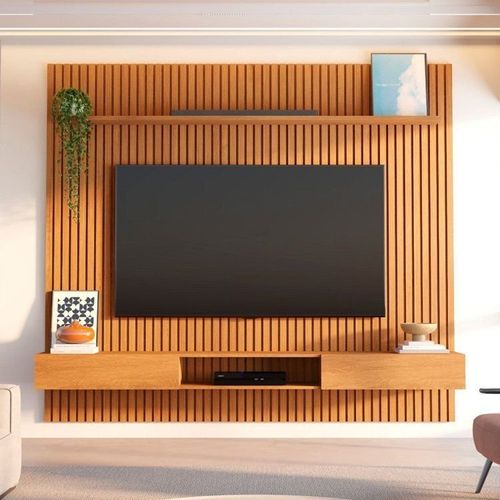 Painel Ripado para TV até 85 Polegadas 100% MDF 230,5cmx250cm Nicho Aloe CabeCasa MadeiraOriginals Bege Nature Nature