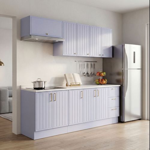 Cozinha Modulada 6 Peças 3 Aéreos 3 Balcões com Tampo Marselha CabeCasa MadeiraOriginals Azul Sereno