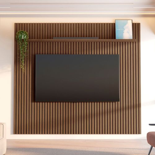 Painel Ripado para TV até 85 Polegadas 100% MDF 230,5cmx250cm Aloe CabeCasa MadeiraOriginals Marrom Cedro Cedro