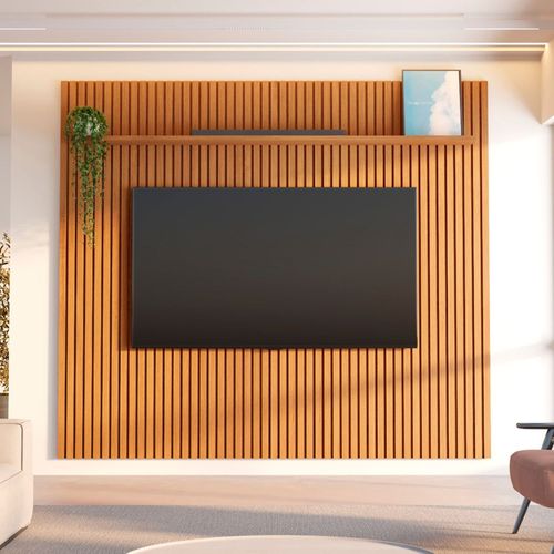 Painel Ripado para TV até 85 Polegadas 100% MDF 230,5cmx250cm Aloe CabeCasa MadeiraOriginals Bege Nature Nature