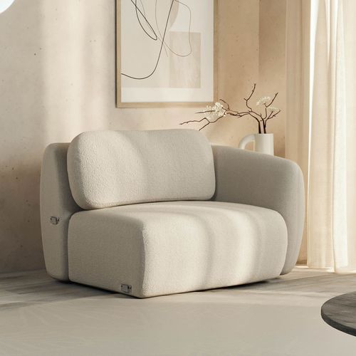 Sofá Modular 100cm com Braço Direito Orla CabeCasa MadeiraOriginals Bege Espuma Do Mar Espuma do Mar