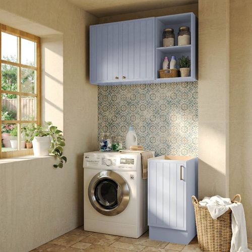 Lavanderia Modulada 3 Peças 1 Aéreo 1 Balcão sem Tampo 1 Nicho 40cm Marselha CabeCasa MadeiraOriginals Azul Sereno