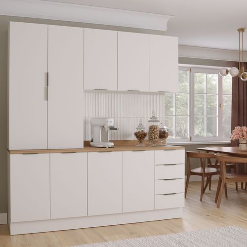 Cozinha Modulada 4 Peças com Tampo 2 Armários Aéreos 5 Portas e 2 Balcões Ipanema Cabecasa Madeiraoriginals Branco