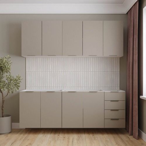 Cozinha Modulada 4 Peças sem Tampo sem Rodapé 2 Aéreos 2 Balcões Ipanema CabeCasa MadeiraMadeira Fendi Trama