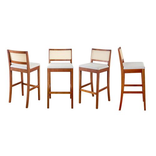 Kit 4 Banquetas com Encosto Apoio para Pés Tiê CabeCasa MadeiraMadeira Amêndoa/Off White