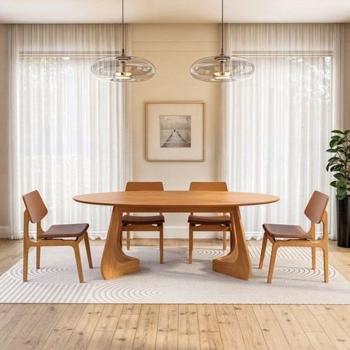 Kit Mesa de Jantar Oval Paineira 210cm 4 Cadeiras Jandaia CabeCasa MadeiraMadeira Amendoa