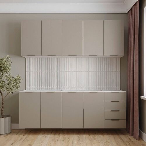 Cozinha Modulada 4 Peças sem Tampo com Rodapé 2 Aéreos 2 Balcões Ipanema CabeCasa MadeiraMadeira Fendi Trama