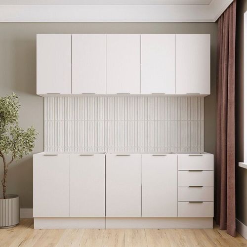 Cozinha Modulada 4 Peças sem Tampo com Rodapé 2 Aéreos 2 Balcões Ipanema CabeCasa MadeiraMadeira Branco