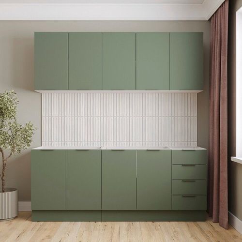 Cozinha Modulada 4 Peças sem Tampo com Rodapé 2 Aéreos 2 Balcões Ipanema CabeCasa MadeiraMadeira Verde Folha
