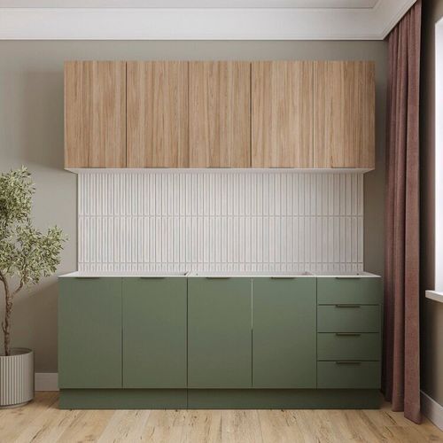 Cozinha Modulada 4 Peças sem Tampo com Rodapé 2 Aéreos 2 Balcões Ipanema CabeCasa MadeiraMadeira Verde Folha/Acácia